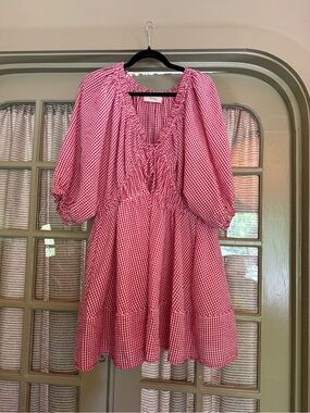 Red Gingham Smocked Mini Dress - from Australian Brand, Kinney - never worn!